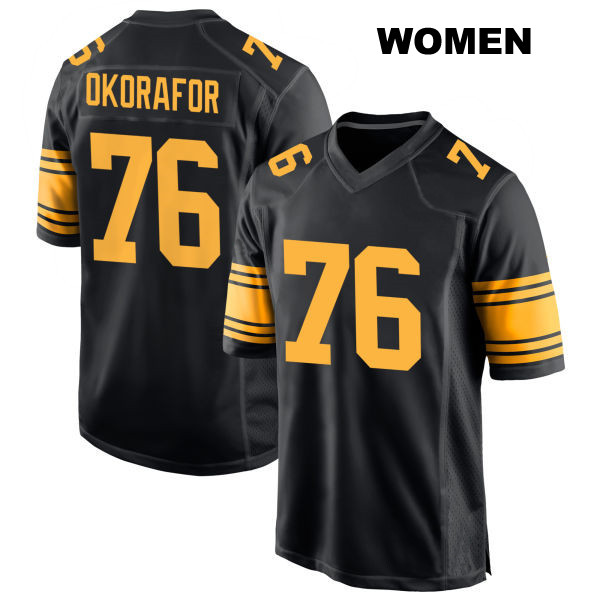 Stitched Chukwuma Okorafor Pittsburgh Steelers Womens Number 76 Alternate Black Game Football Jersey