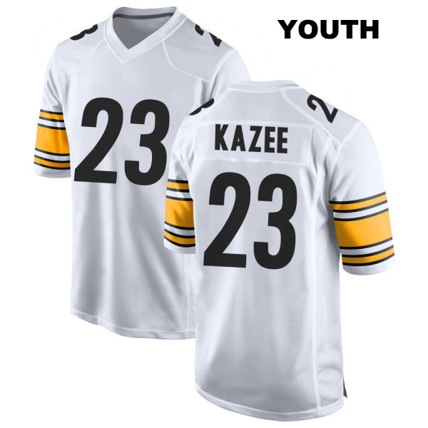 Stitched Damontae Kazee Pittsburgh Steelers Youth Number 23 Away White Game Football Jersey
