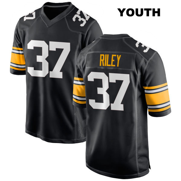 Elijah Riley Stitched Pittsburgh Steelers Youth Number 37 Home Black Game Football Jersey
