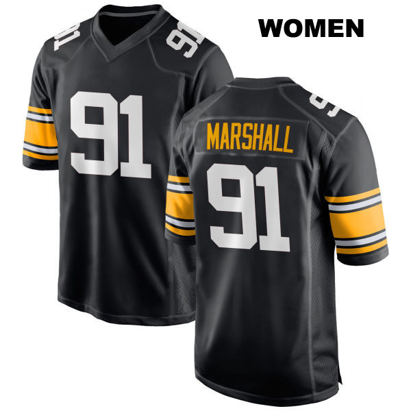 Jonathan Marshall Stitched Pittsburgh Steelers Womens Number 91 Home Black Game Football Jersey