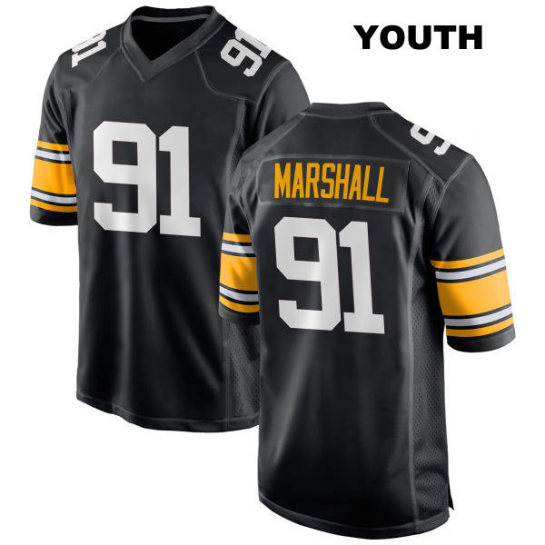 Jonathan Marshall Stitched Pittsburgh Steelers Youth Number 91 Home Black Game Football Jersey