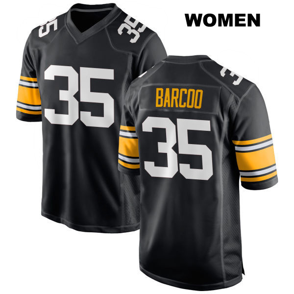 Home Luq Barcoo Stitched Pittsburgh Steelers Womens Number 35 Black Game Football Jersey