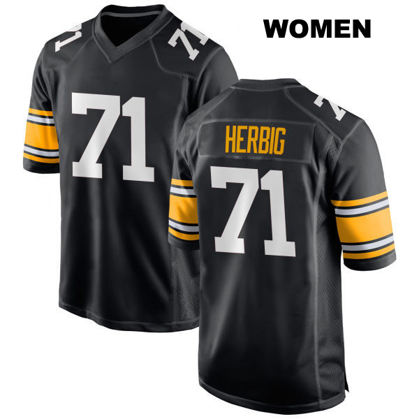 Nate Herbig Stitched Pittsburgh Steelers Womens Number 71 Home Black Game Football Jersey