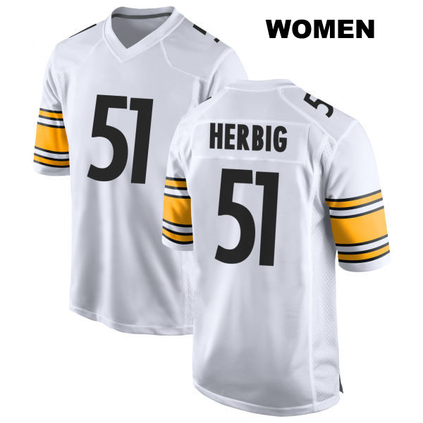 Nick Herbig Stitched Pittsburgh Steelers Womens Away Number 51 White Game Football Jersey