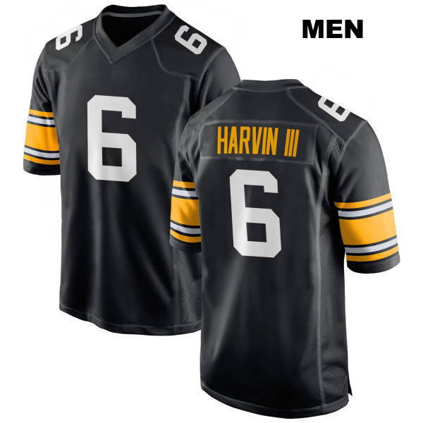 Pressley Harvin III Stitched Pittsburgh Steelers Mens Home Number 6 Black Game Football Jersey