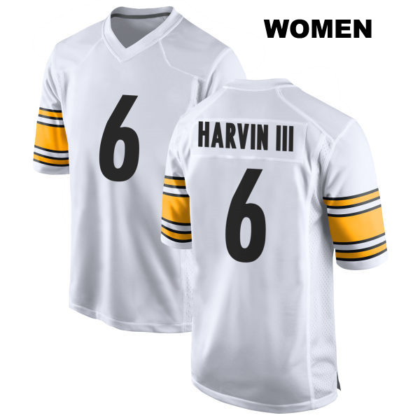 Pressley Harvin III Pittsburgh Steelers Stitched Womens Number 6 Away White Game Football Jersey