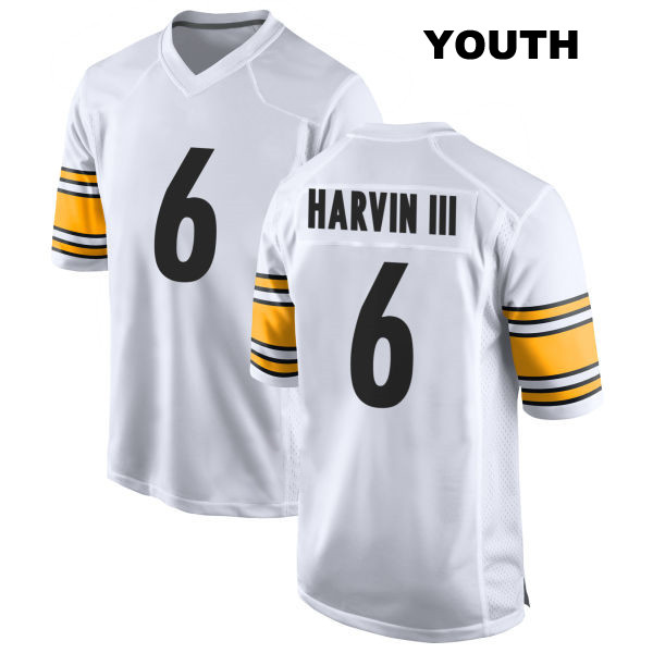 Pressley Harvin III Pittsburgh Steelers Away Stitched Youth Number 6 White Game Football Jersey